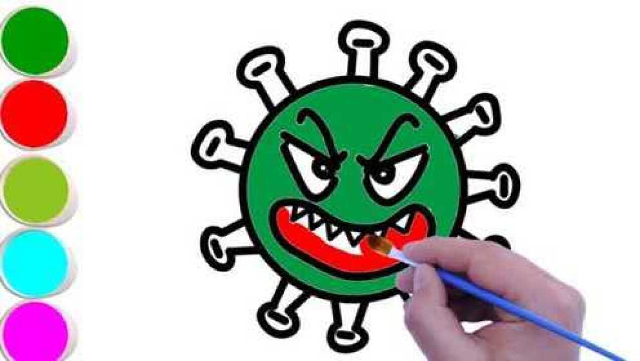 病毒简笔画教你画一个卡通病毒儿童绘画启蒙视频教程