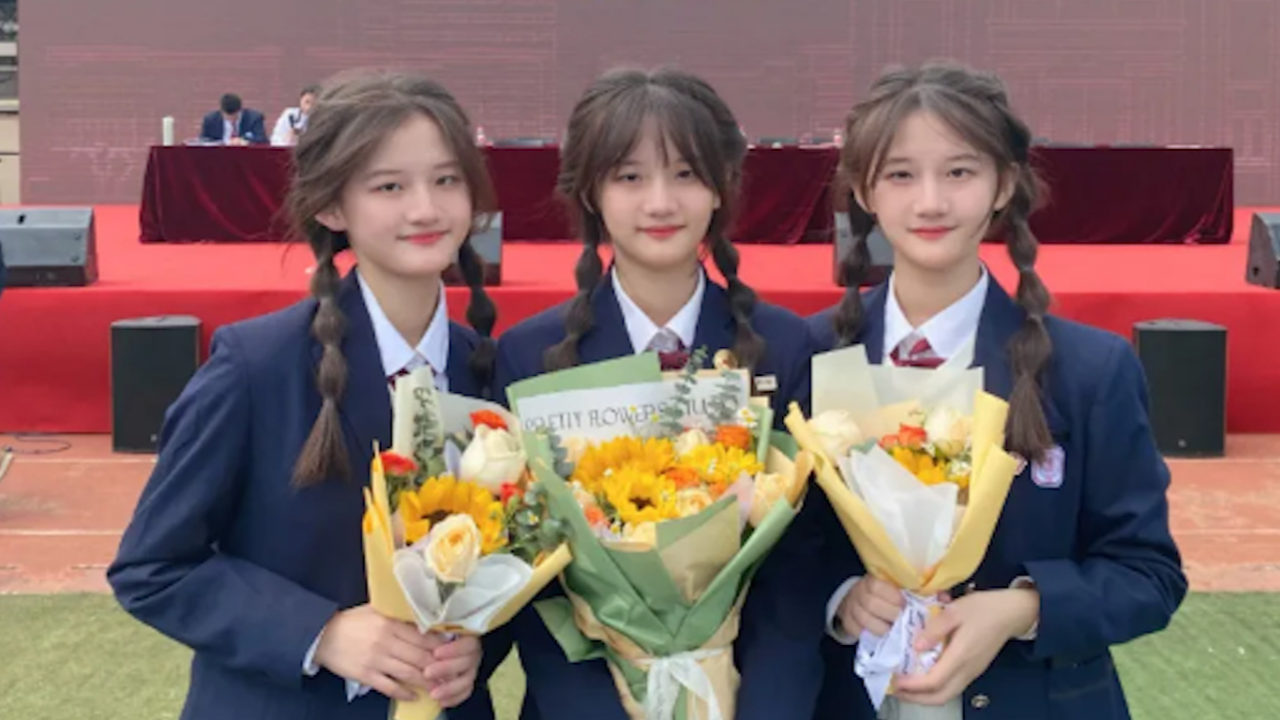 三胞胎美女姐妹花考入同所大学,3人名字组成口号,网友:真应验了