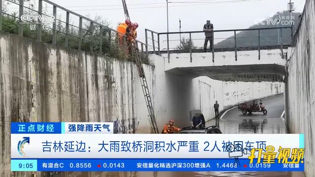 吉林延边:大雨致桥洞积水严重,2人被困车顶