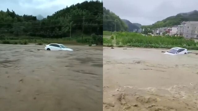 受持续降雨影响 浙江淳安县河水暴涨有车辆被冲走,部分村庄受灾