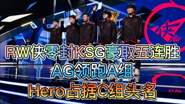 RW侠零封KSG豪取五连胜,AG领跑A组,Hero占据C组头名