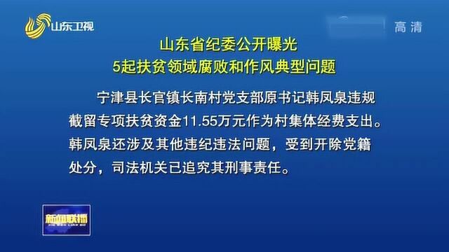 山东省纪委曝光5起扶贫领域腐败和作风典型问题