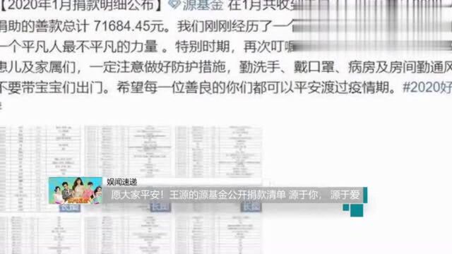 愿大家平安!王源的源基金公开捐款清单 源于你,源于爱