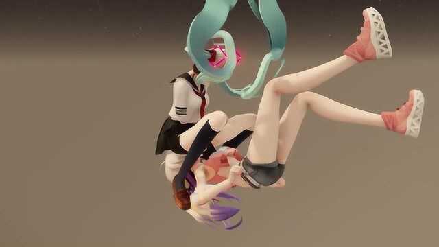 初音大战弱音,弱音被初音骑脸