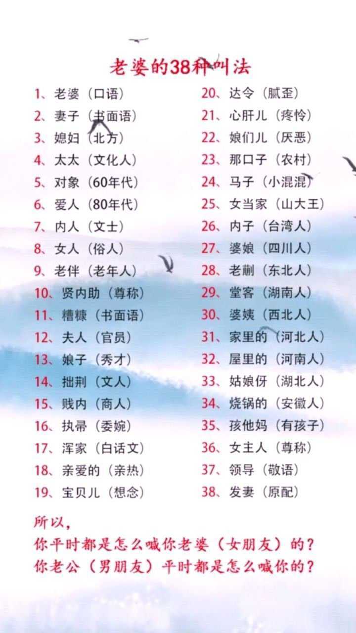 老婆的38种叫法,你们平时,都是怎么称呼对方的?