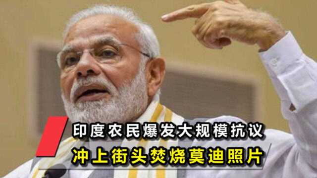 终于被激怒了,印度农民爆发大规模抗议,冲上街头焚烧莫迪照片