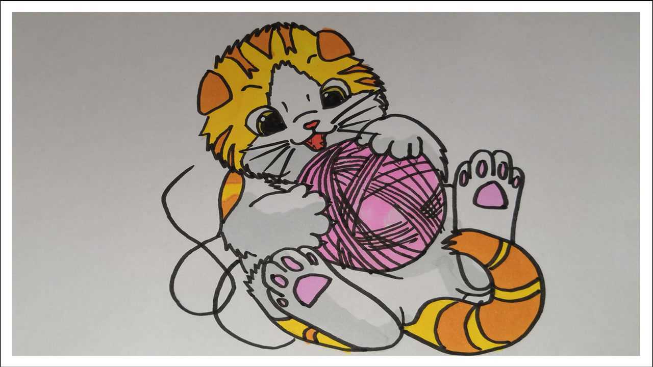 玩线团的猫简笔画图片