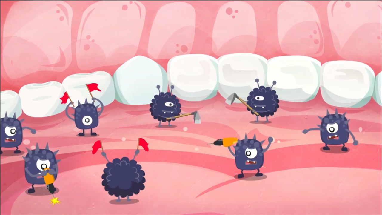 牙牙精灵战队细菌怪破坏口腔还拿着锤子牙精灵快去消灭细菌怪