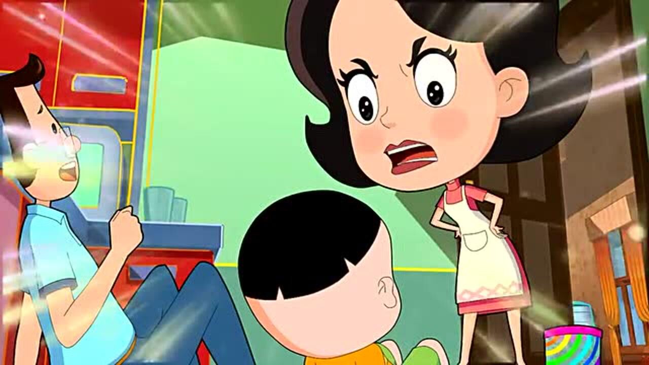 围裙妈妈藏糖果,大头儿子小头爸爸到处找糖果