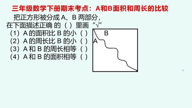 三年级数学下册易错题:A部分和B部分的周长和面积相等吗?