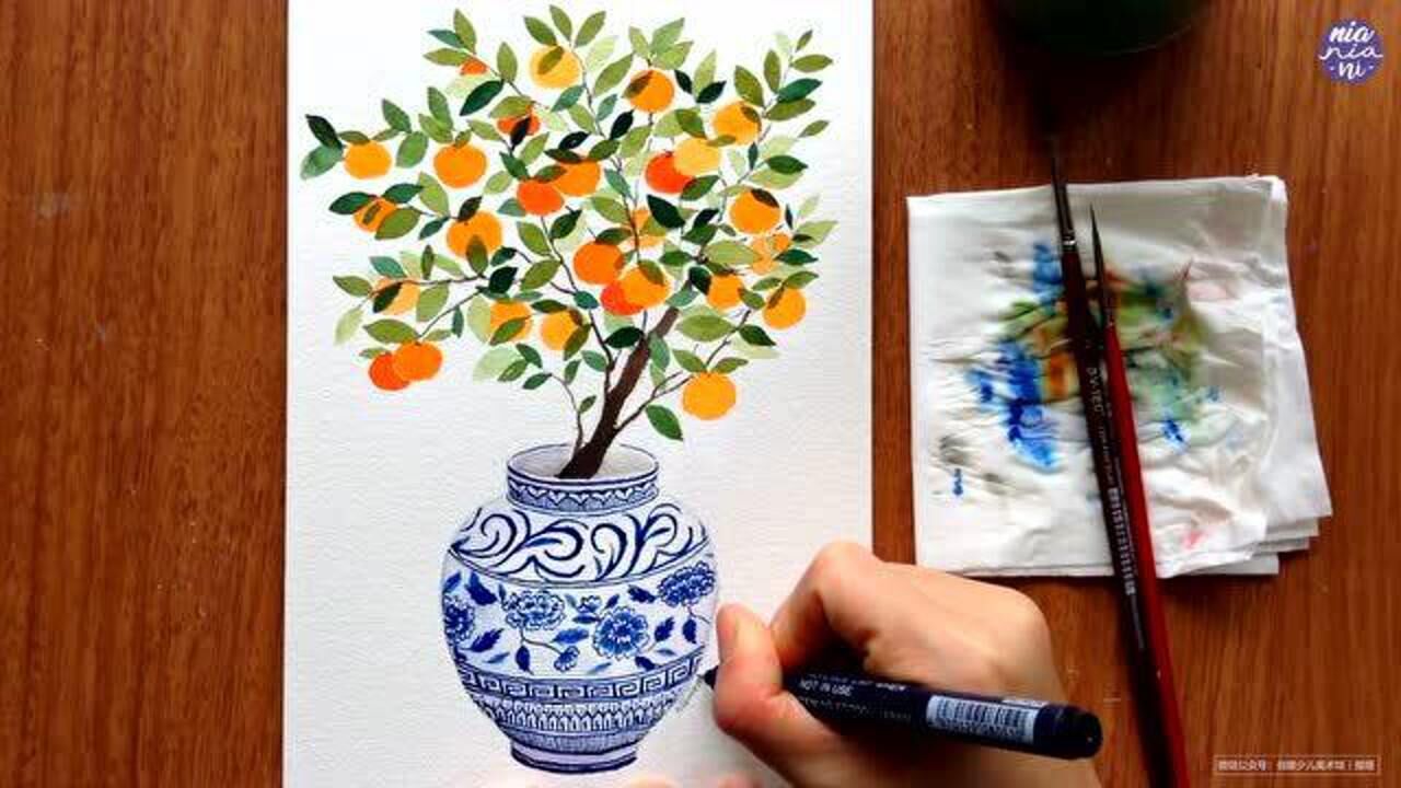 教你用简单的方法画一颗清新动人的橘子树