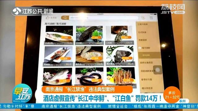 南京:酒店虚假宣传“长江中华鲟”、“江白鱼”罚款14万!