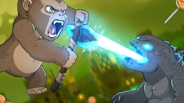 q版哥斯拉大战金刚哥斯拉金刚化身萌娃对战机械哥斯拉来劝架哥斯拉