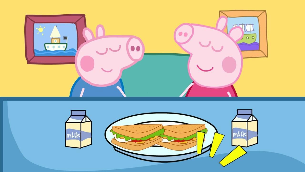 奇妙手绘定格动画手绘定格动画小猪佩奇和乔治吃三明治喝牛奶