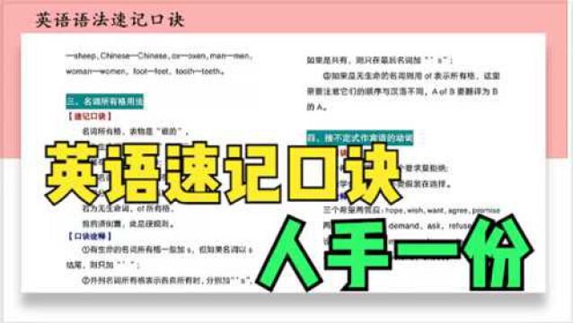 英语速记口诀,家长们务必人手一份,打印出来背熟