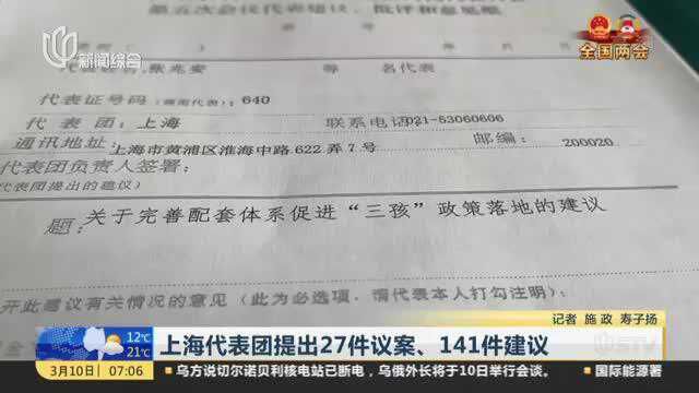 上海代表团提出27件议案、141件建议