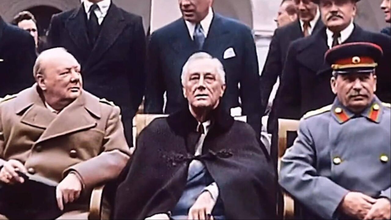 第二次世界大战:雅尔塔会议真实影像,三巨头现场瓜分利益
