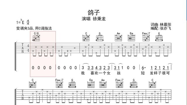 鸽子,吉他谱,动态吉他谱,吉他弹唱谱,无限延音吉他