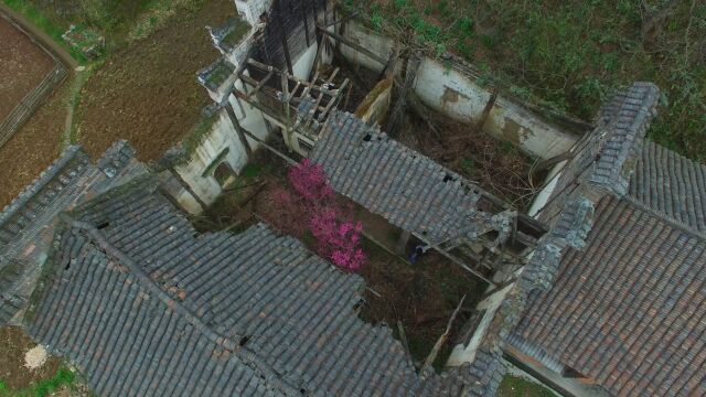 航拍汉江017 鄂西北古民居2 夏家祠堂 湖北十堰市郧阳区,2017年3月