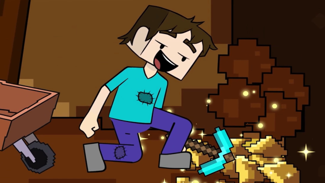 我的世界mc动画:史蒂夫在山洞中挖黄金