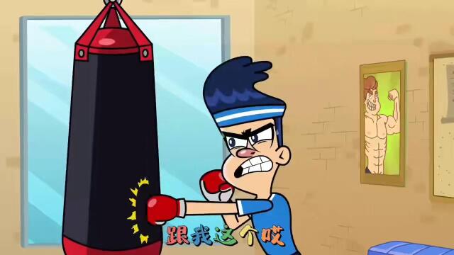 哈利和兔子比打沙袋,哈利竟被打成猪头了!