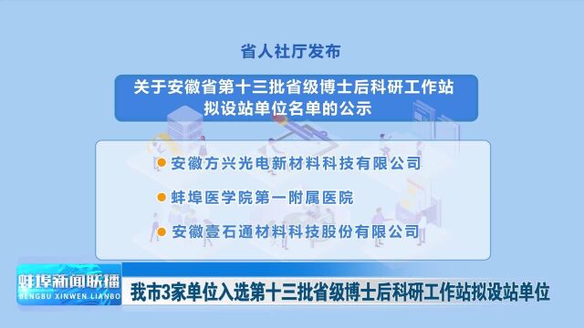 我市3家单位入选第十三批省级博士后科研工作站拟设站单位