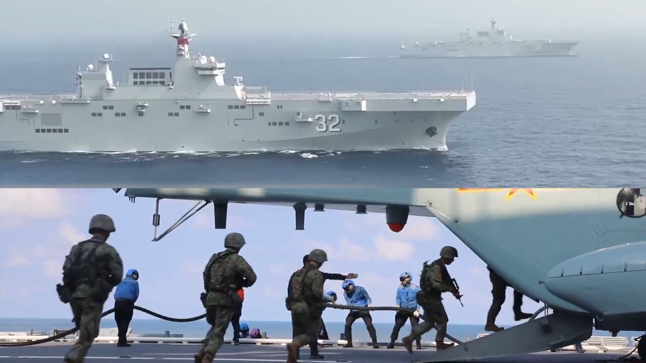 海南舰、广西舰双舰“合体”南海演训 联合立体登陆场面震撼！_腾讯视频