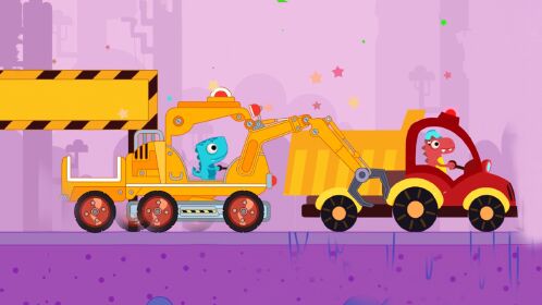 恐龙工程车儿童游戏,小恐龙驾驶工程车寻找宝石