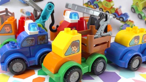 益智玩具，积木趣味拼装警车卡车运输车