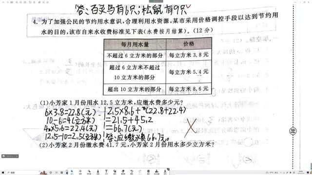 北师大版五年级数学上册期末错题分析—分段计费问题 #北师大版五年级数学上册期末考试 #分段计费问题