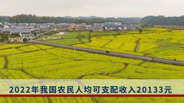 2022年我国农民人均可支配收入20133元,迈上2万元台阶