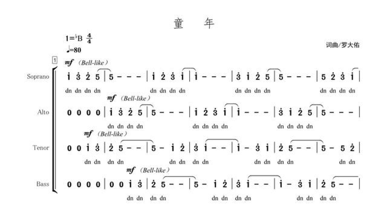 混声合唱《童年》男高动态谱 #合唱 #简谱视唱
