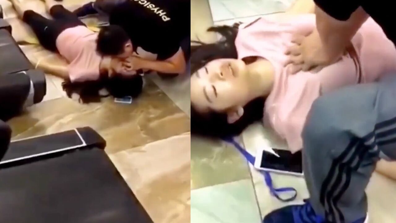 女子在健身房锻炼突然晕倒,男子为其做人工呼吸紧急抢救:太暖心