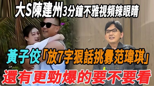 大S陈建州3分钟不雅视频辣眼睛,黄子佼放7字狠话挑衅范玮琪还有更劲爆的要不要看?