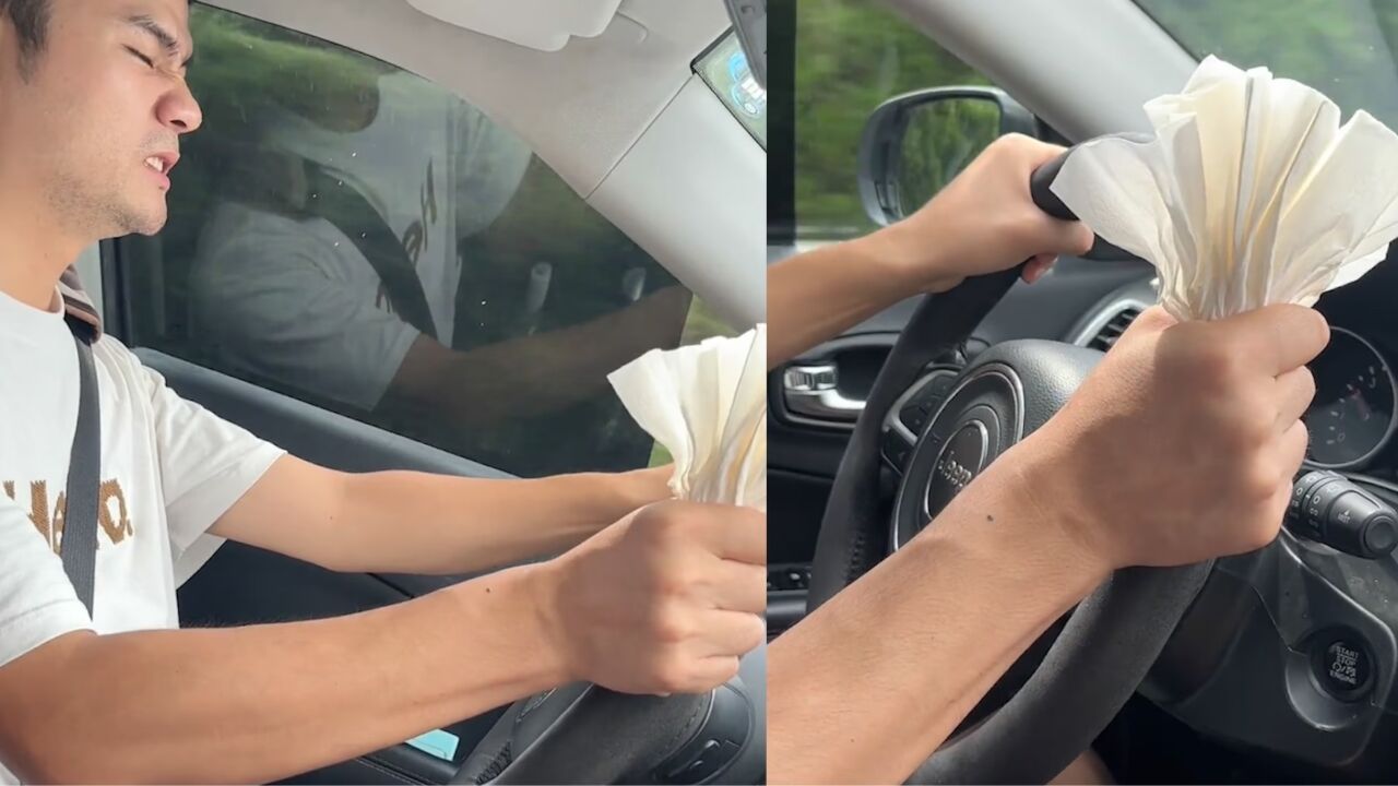男子开车肚子疼想上厕所,手握纸巾咬牙切齿开向服务区:憋不住了