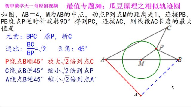 初中数学几何最值专题30.7:瓜豆原理相似轨迹圆(视频6逆瓜豆)