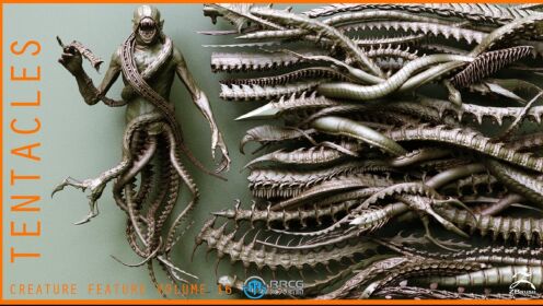 40组怪物章鱼异形生物触手Zbursh IMM笔刷和3D模型 使用教程 RRCG