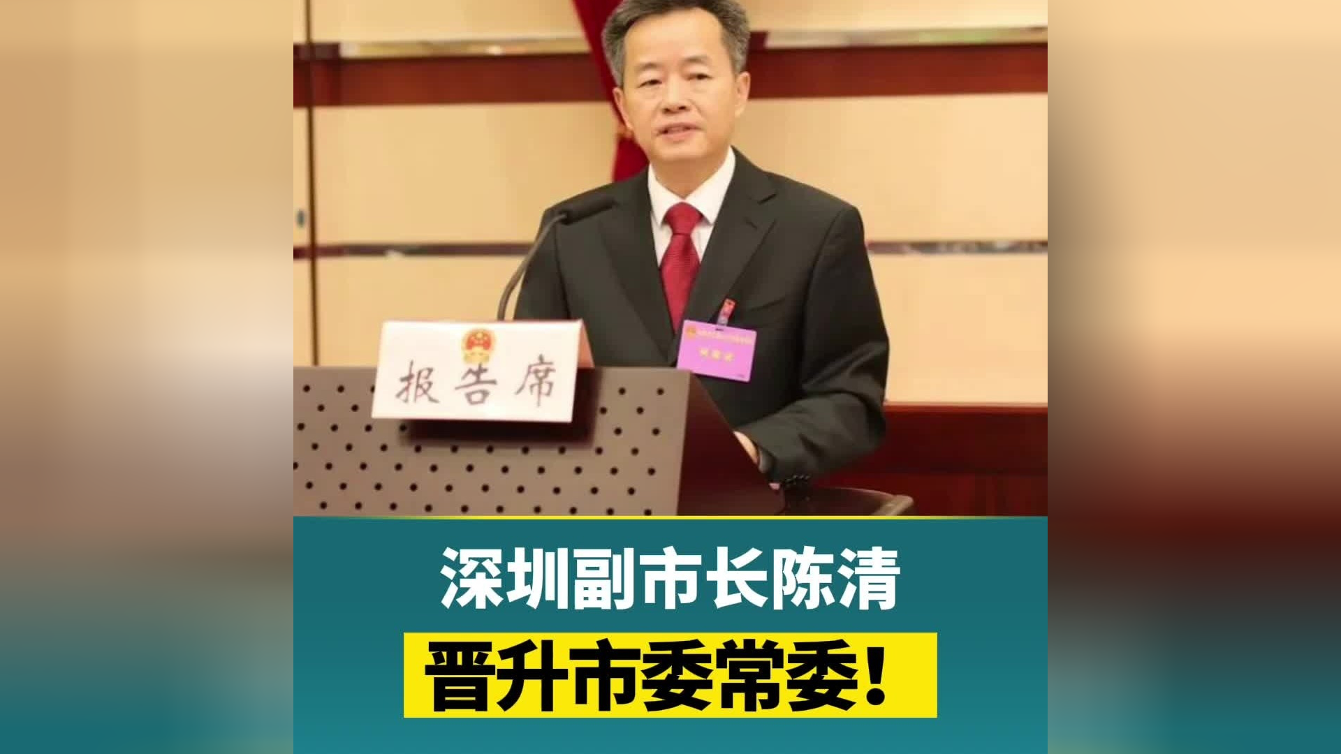 深圳副市长陈清晋升市委常委