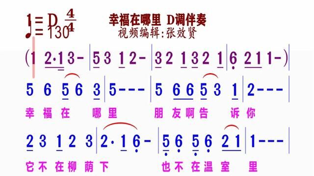 《幸福在哪里》动态简谱D调伴奏 完整版请点击上面链接 知道吖动态谱