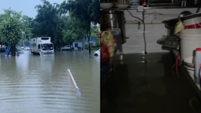 福州暴雨洪水淹没饭店和新车,老板趟水查看损失大哭:10年的心血