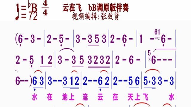 《云在飞》简谱bB调伴奏 完整版请点击上面链接 知道吖张效贤课程主页