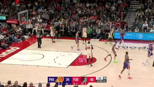 《NBA全场回放》【原声回放】太阳vs开拓者第2节 布里奇斯接球起飞双手暴扣