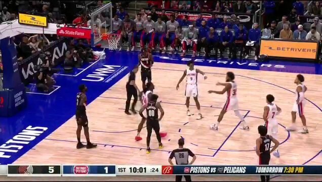 NBA常规赛：开拓者vs活塞第1节英文原声回放