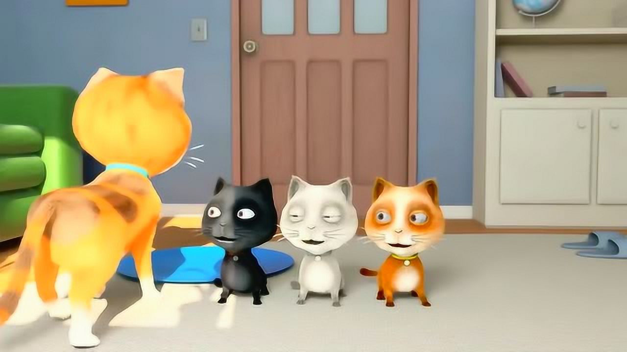 少儿3d动画英语儿歌,猫咪妈妈与她的三只可爱小猫咪