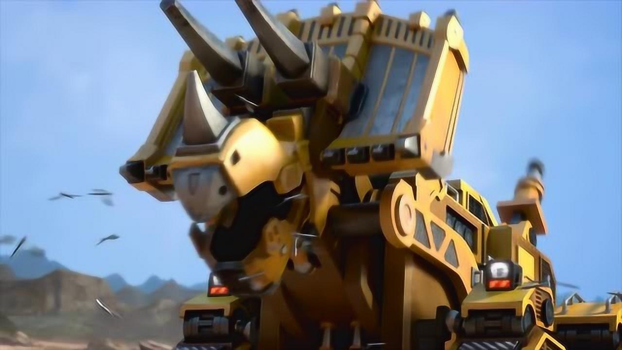 恐龙战车动画片小蜻蜓机器人正在机器恐龙的肚子里修理故障