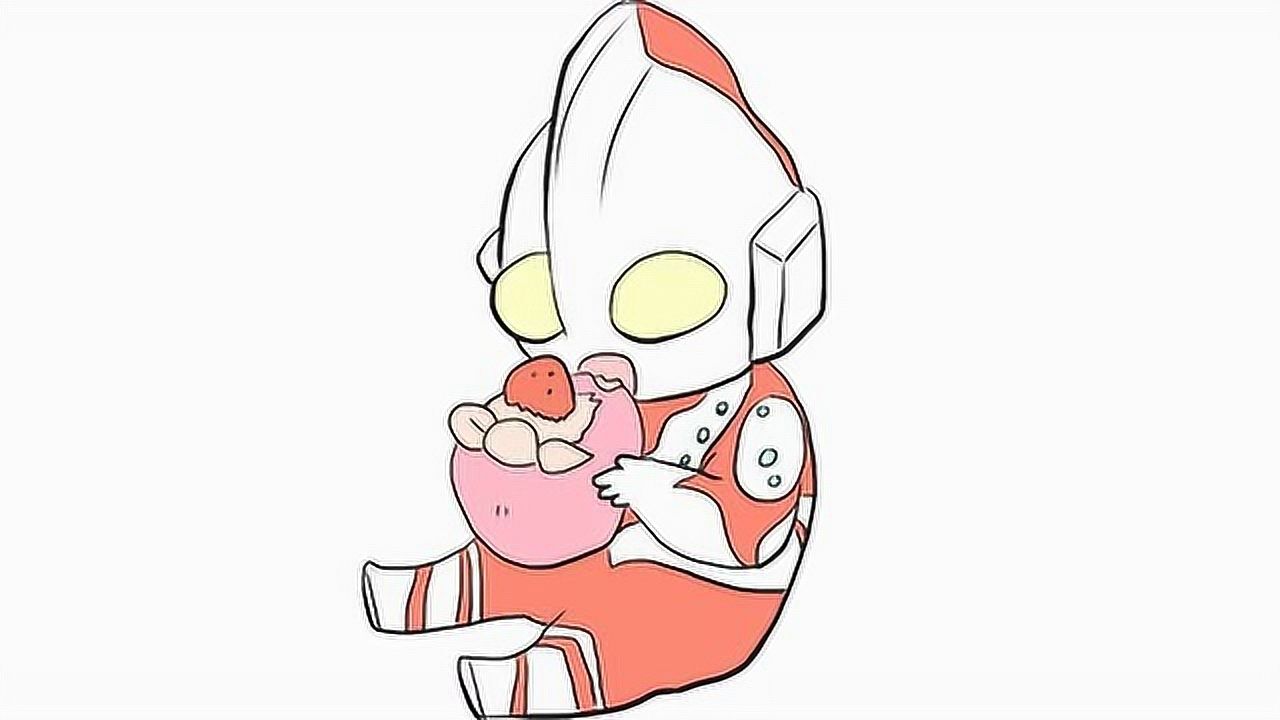 爱吃草莓蛋糕的佐菲奥特曼儿童卡通简笔画