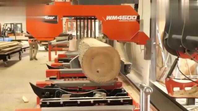 看国外WoodMizer WM4500自动化原木板材加工生产线,如行云流水