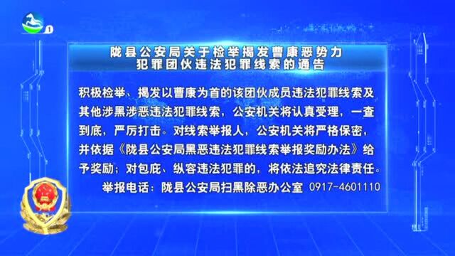 陇县公安局关于检举揭发曹康恶势力犯罪团伙违法犯罪线索