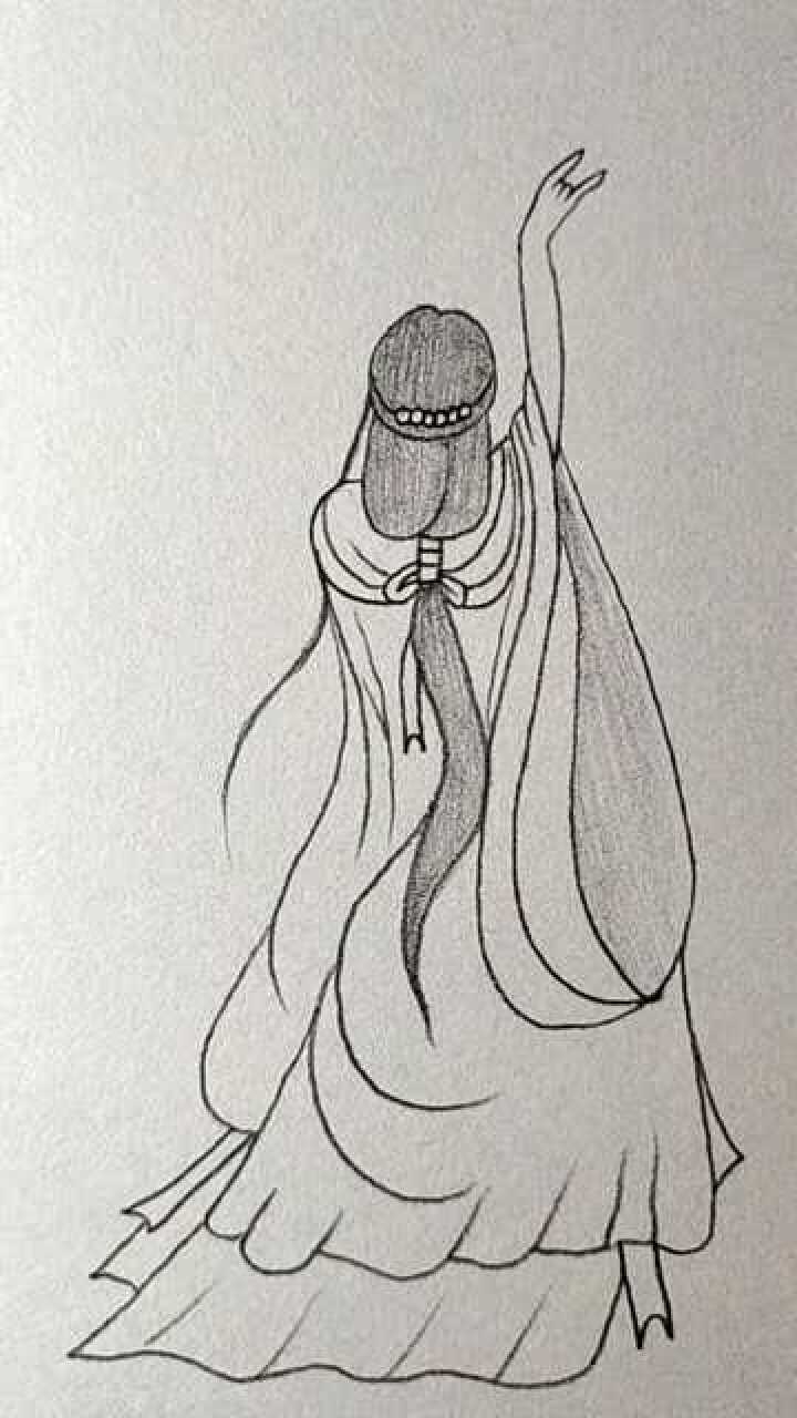 画跳舞的古装美女背影!