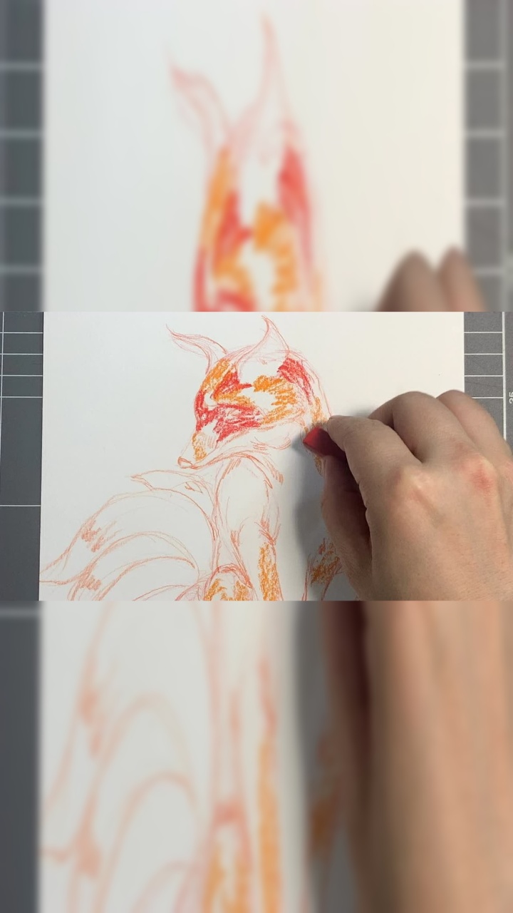 赵雪(柒)综合材料(彩铅 色粉)动物系列九尾红狐2